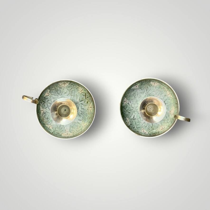 Pair of cloisonné brass cellar rat candlesticks – 1960s