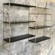 Black and gold metal string shelf set with vinyl holder - vintage 1960