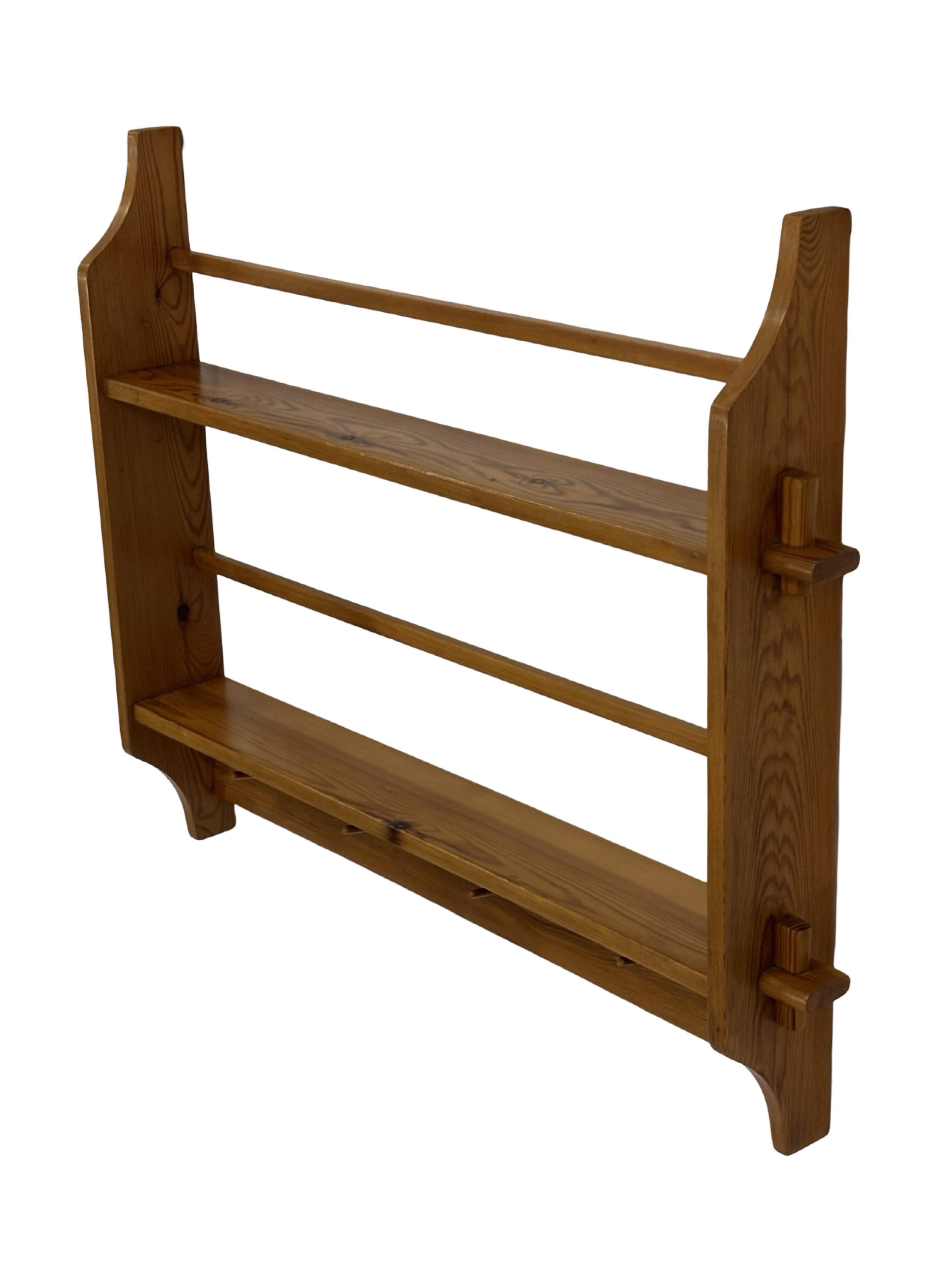 Vintage wooden wall shelve rack bookshelf in pinewood minimalist design