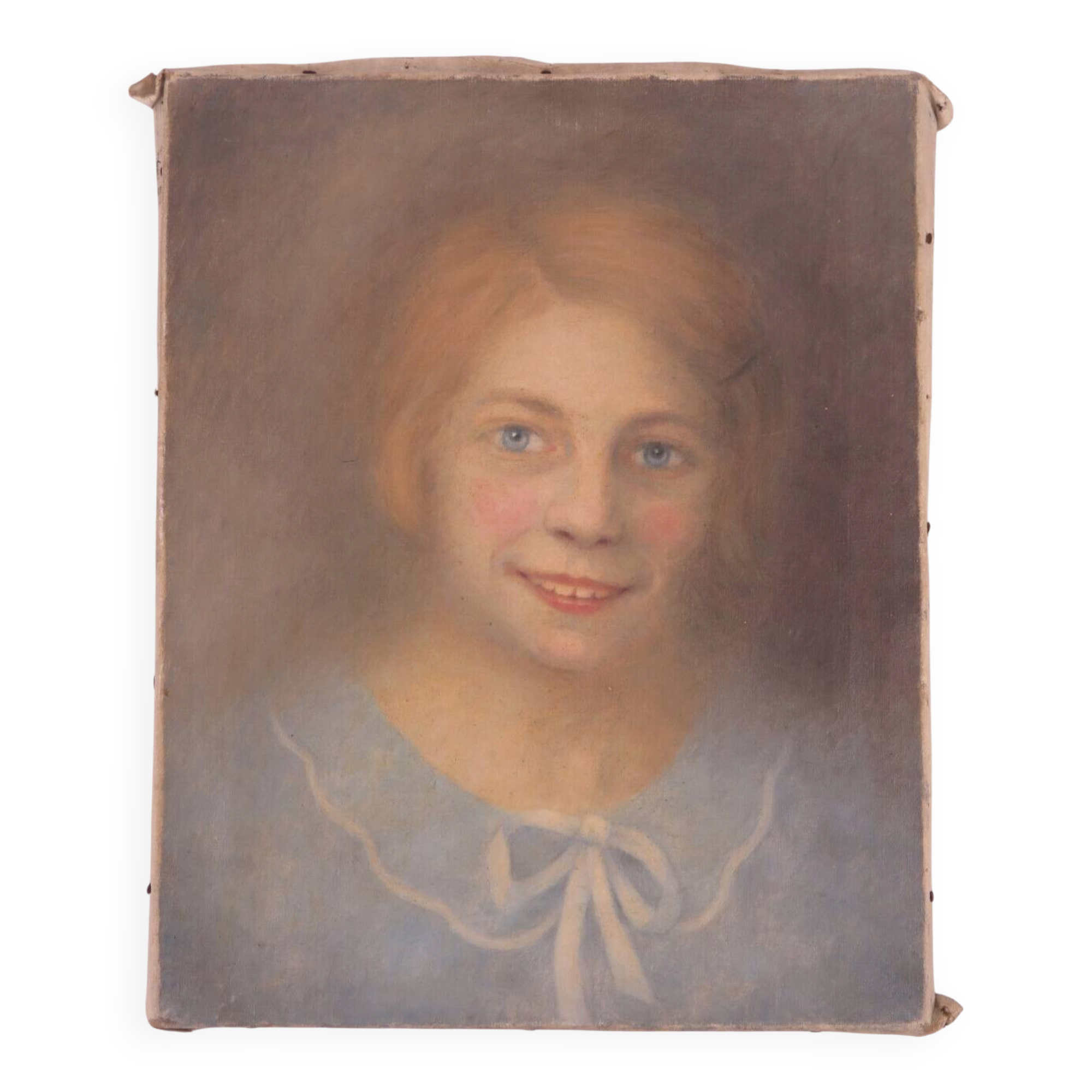Antique signed painting portrait of a girl oil on canvas 1880 BM1N