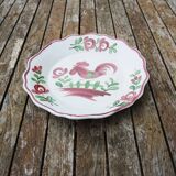 Antique Hand Painted Earthenware Flat Plate - Red Rooster