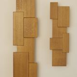 Pair of handcrafted Modernist wall lights in solid wood (oak) Circa 1980