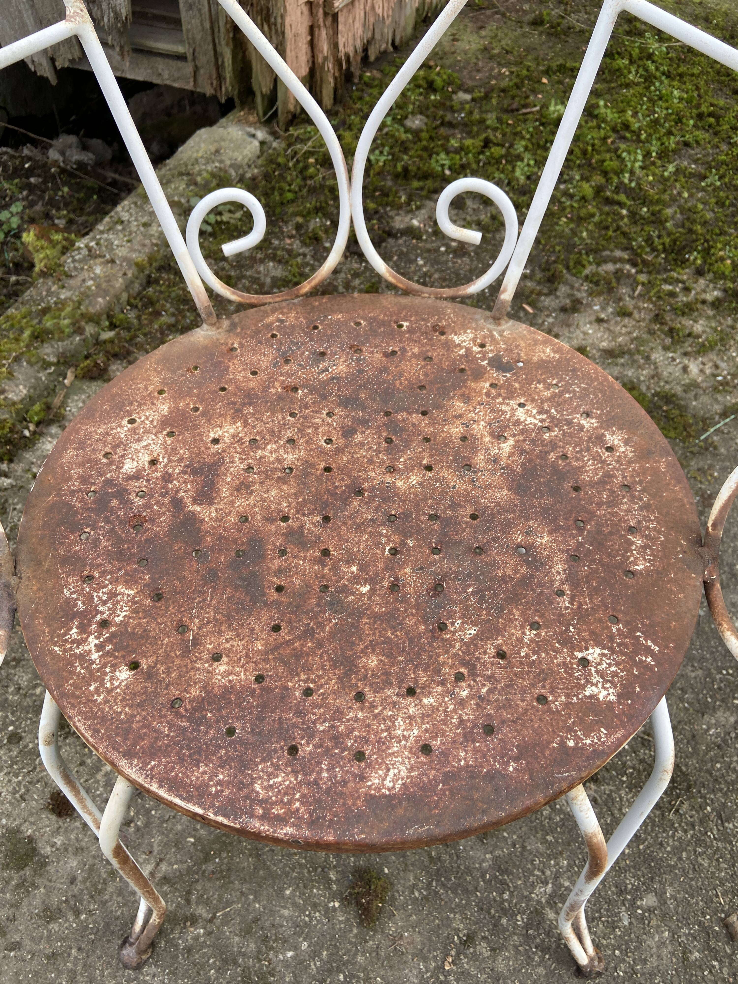 Pair of vintage wrought iron garden armchairs 60s
