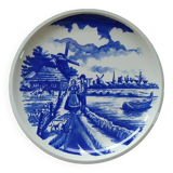 Assiette plate bleue et blanche porcelaine royal manufacture boch belgique. piece de 1950. assiette cadeau amoureux