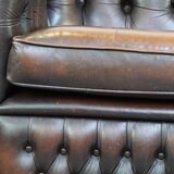 Dark brown flamed cowhide English 2.5 seater Chesterfield sofa