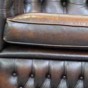 English Chesterfield 2.5 seater sofa in dark brown flamed cowhide leather