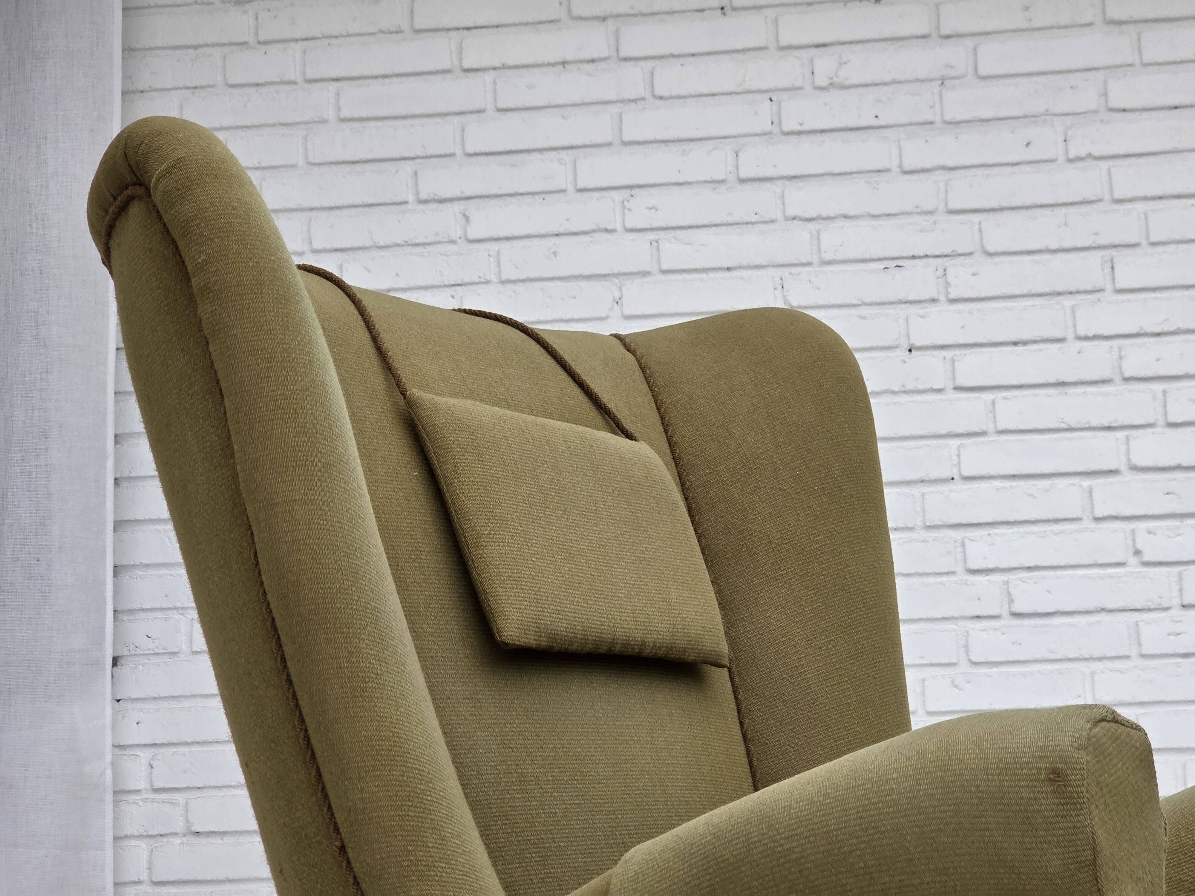 1960s, Danish highback armchair, original green furniture wool.