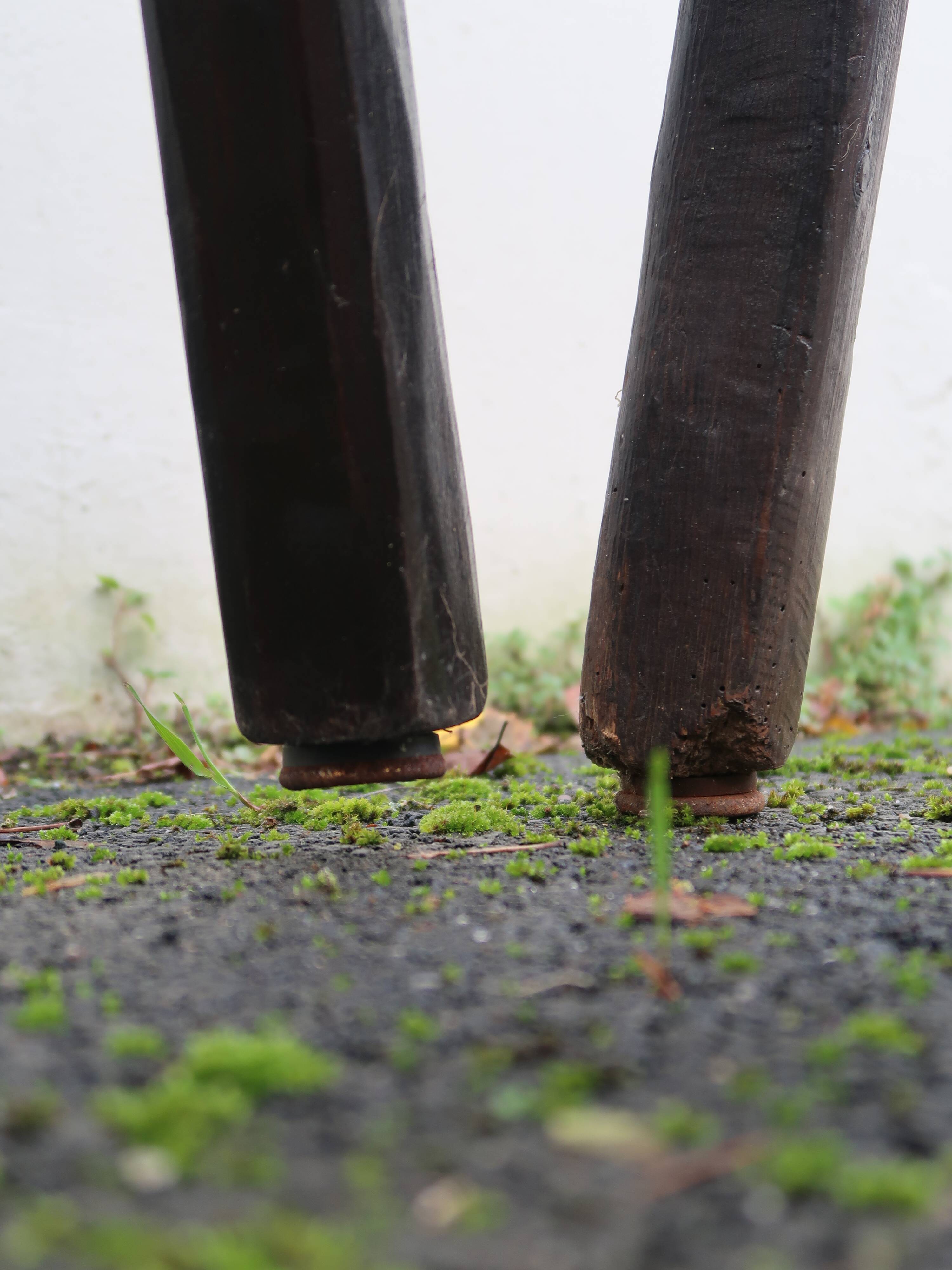 4 vintage brutalist solid wood bar stools