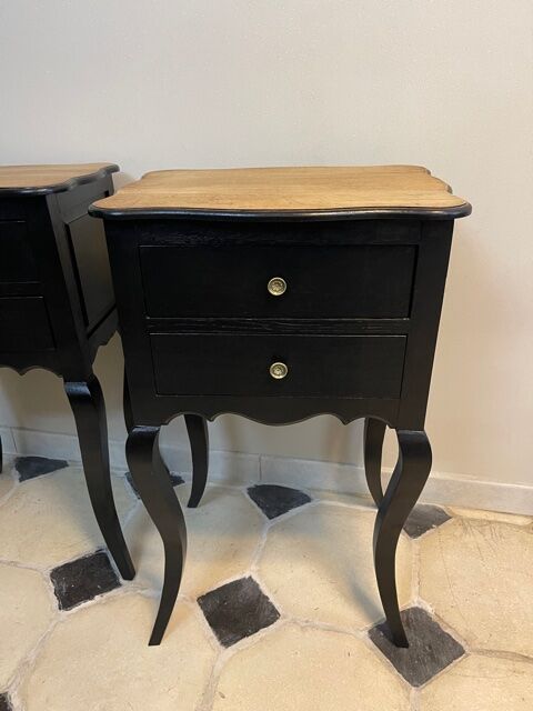 Pair of bedside tables Louis XV style patinated black