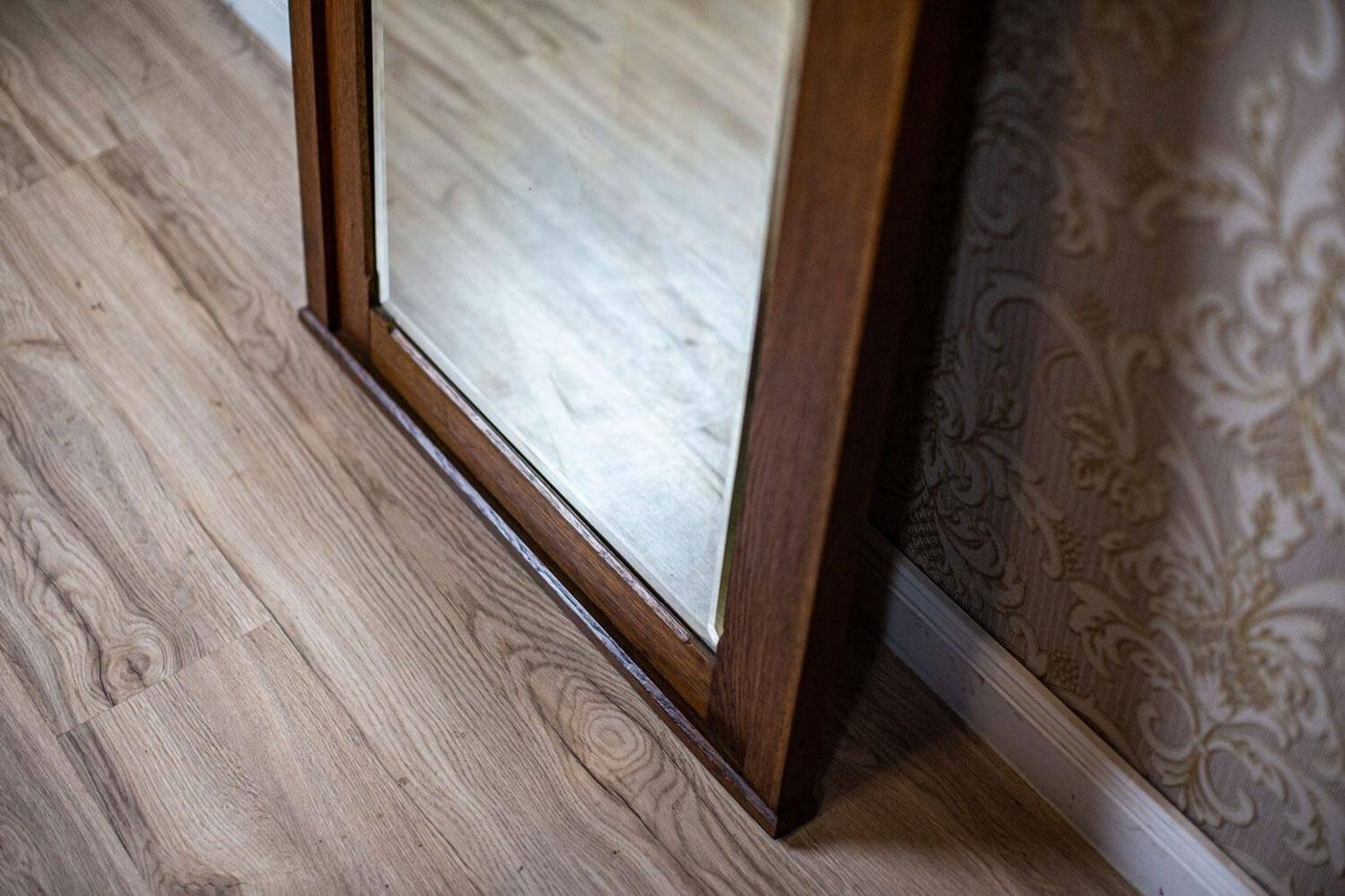 Vintage Floor Mirror in Light Brown Oak Frame, 1950s
