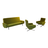 Set de salon canapé - 2 fauteuils design 1960 par Paul Geoffroy Troika Airborne