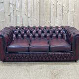 Chesterfield sofa in red leather 3 places from the 70s