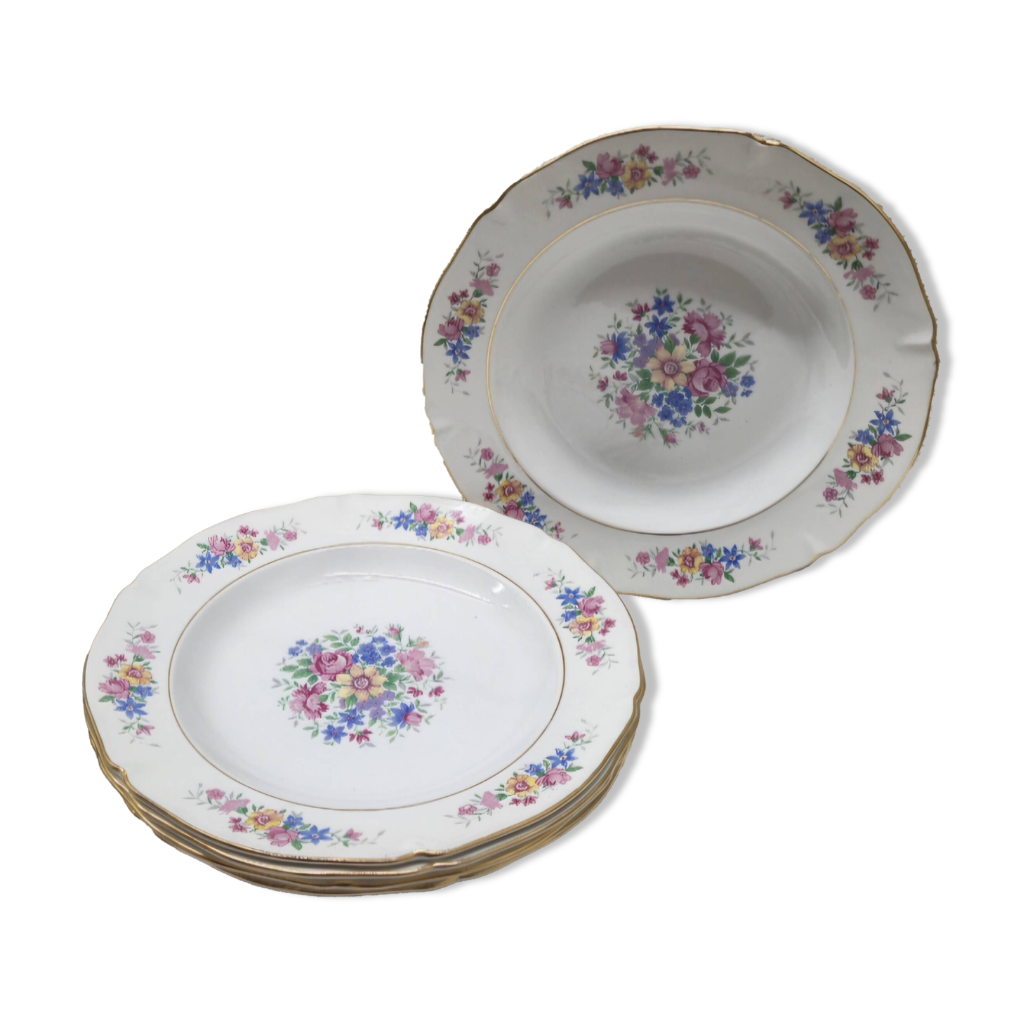 Set of 5 small flowered deep plates.