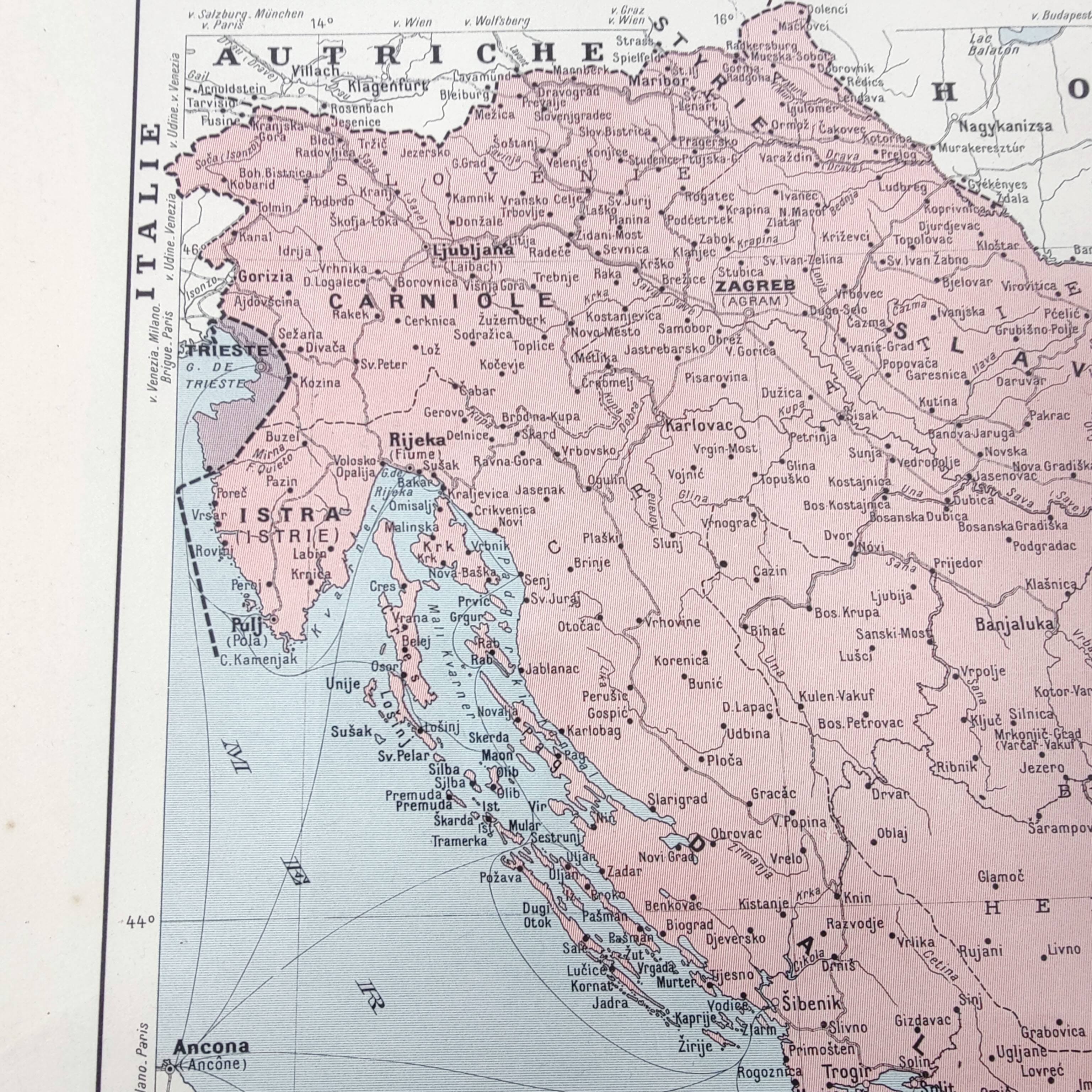 Old map of Yugoslavia and Albania 43x43cm from 1950