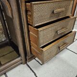 Set 1970 vintage bamboo display case plus shelf