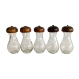 Set of glass and wood spice jars