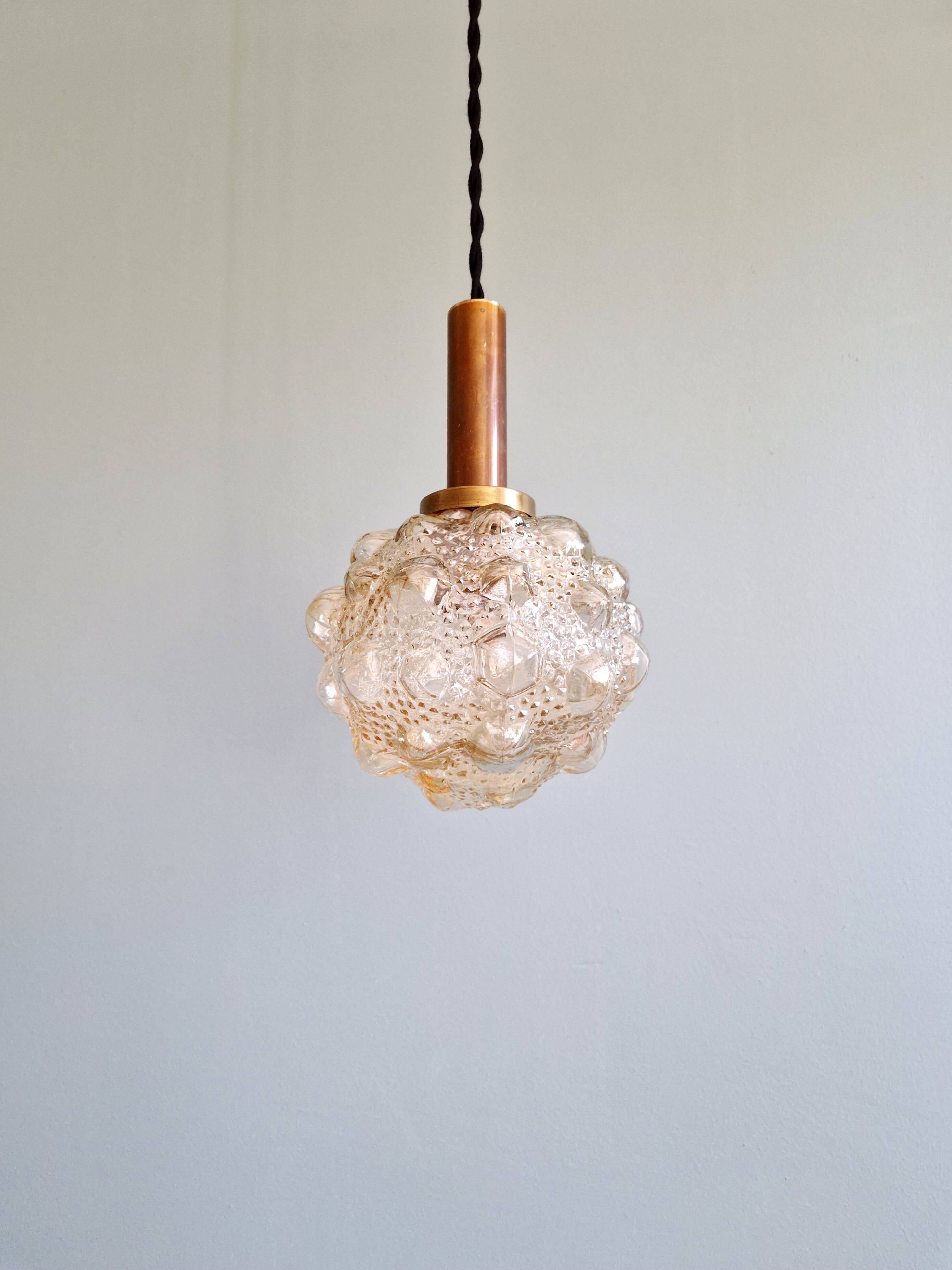 Amber bubble glass pendant (5 available), Helena Tynell, 1970
