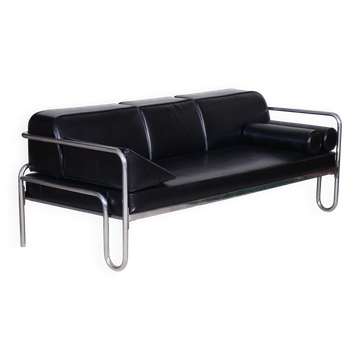 Bauhaus Sofa in Chrome, Steel and Leather, Czech, 1930s