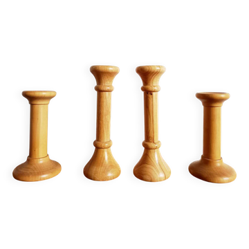 Set of Scandinavian walnut coil candle holders