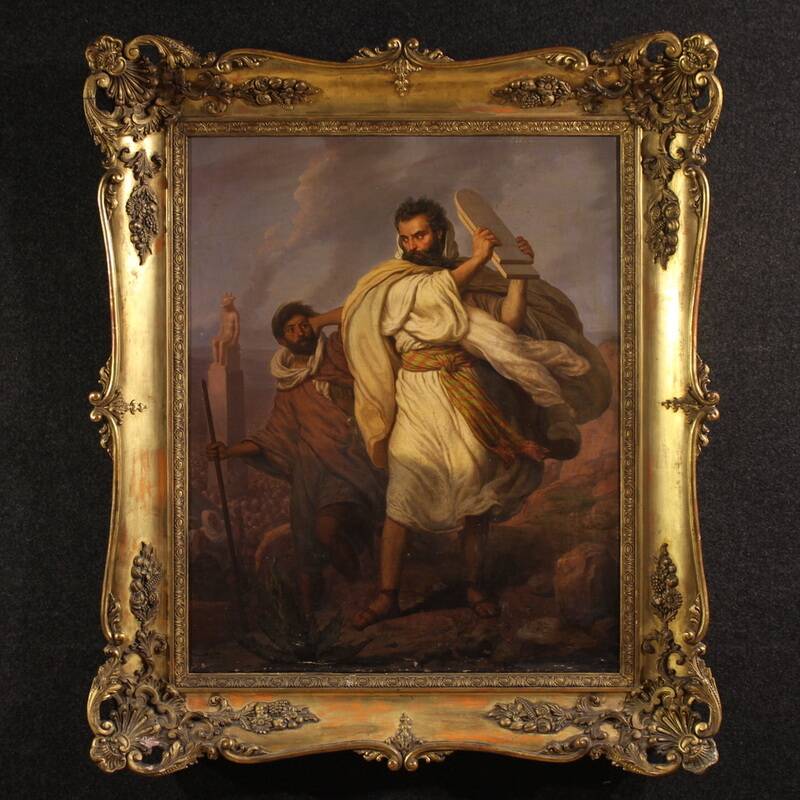 Italian painting signed by Focosi and dated 1852, *Moses Breaking the Table