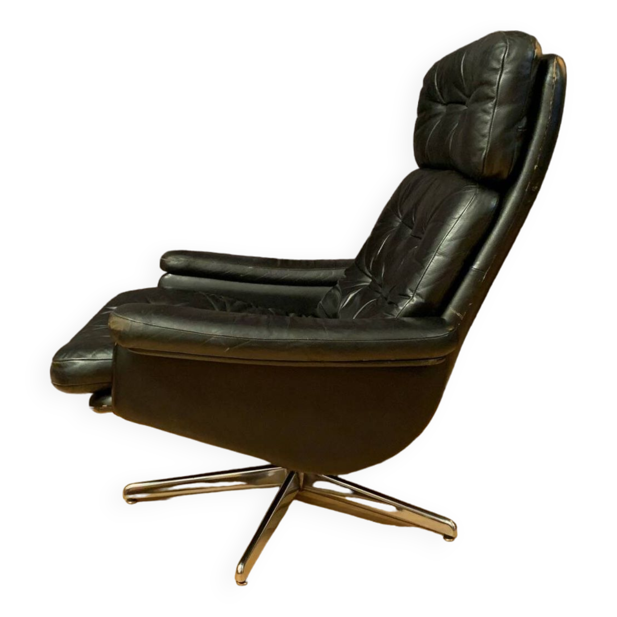Leather swivel armchair, Denmark, 1960s