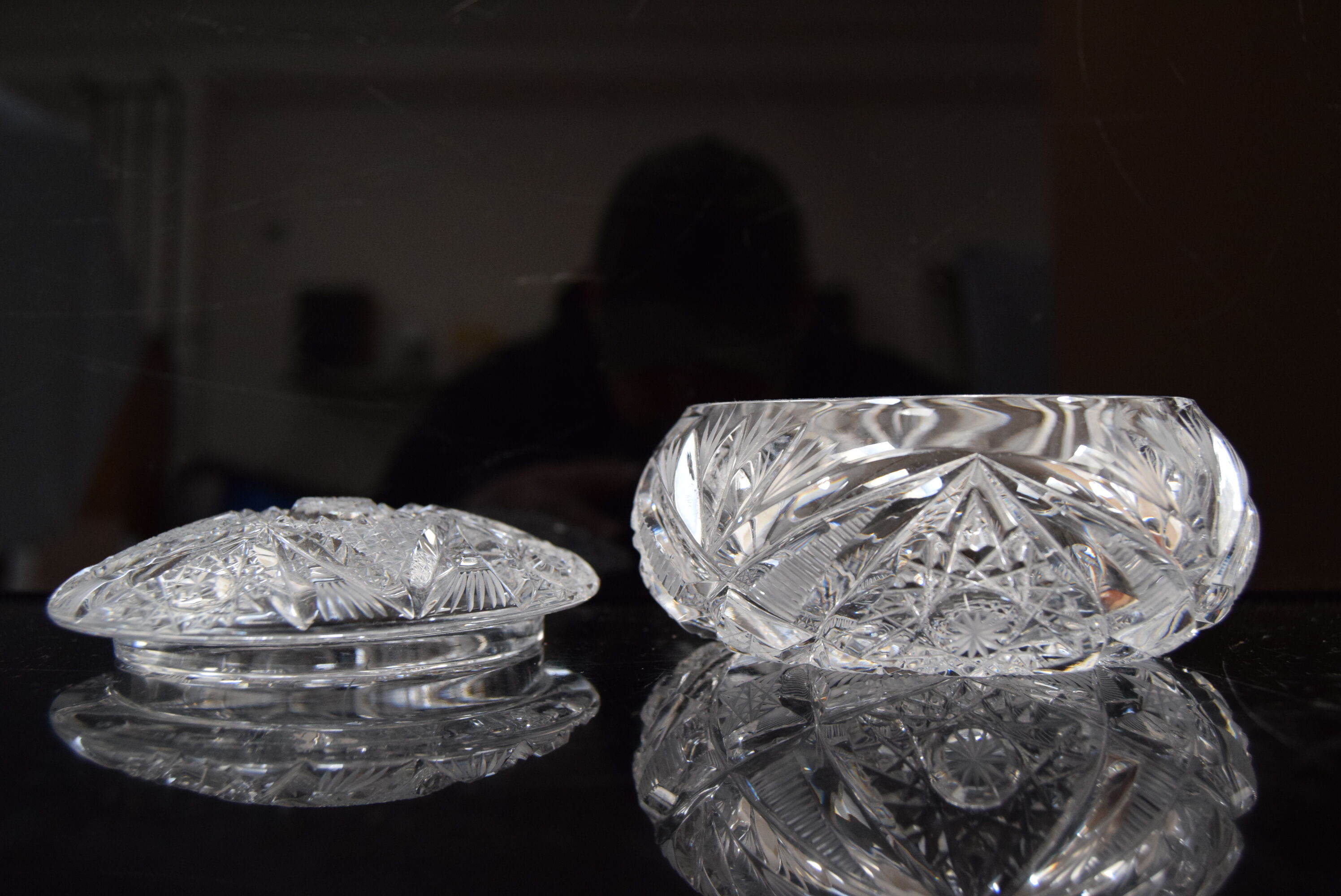 Sugary bowl,cut crystal glass,bohemia in the 1960's.