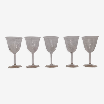 Set of 5 wine glasses engraved vintage 1970