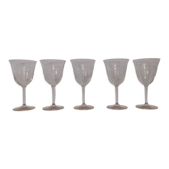 Set of 5 wine glasses engraved vintage 1970