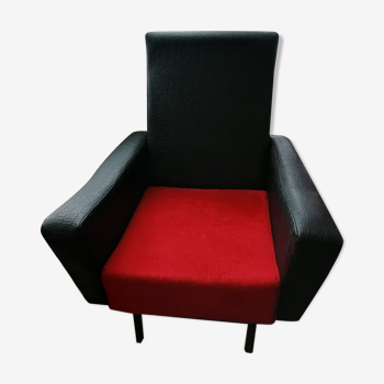 Fauteuil skai noir rouge 1950  1960