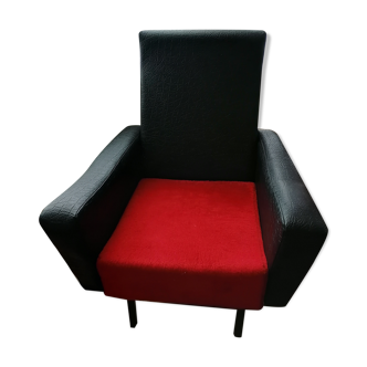 Black and red leatherette armchair, 1950-1960