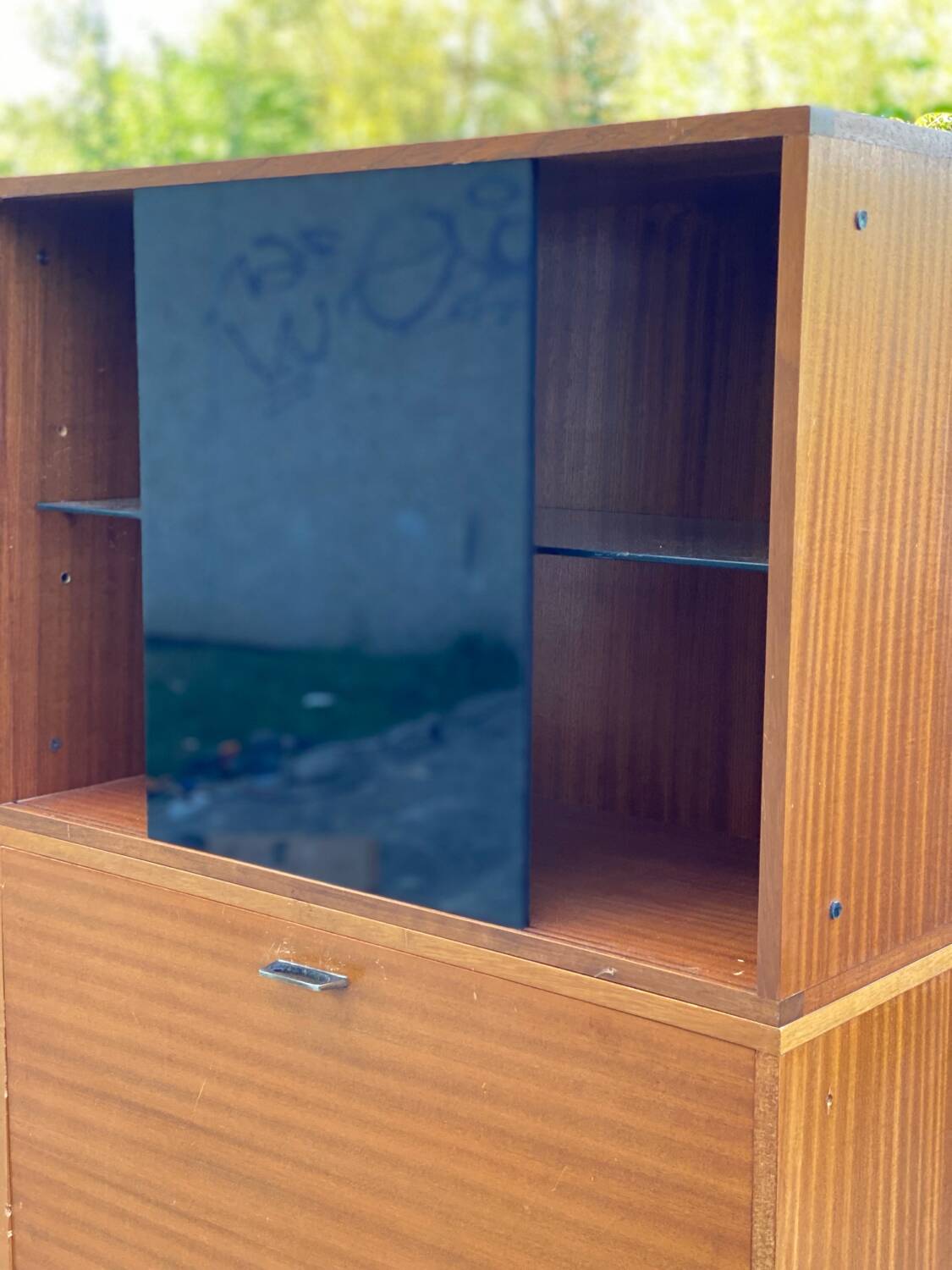 Vintage 1950s smoked glass secretary cabinet