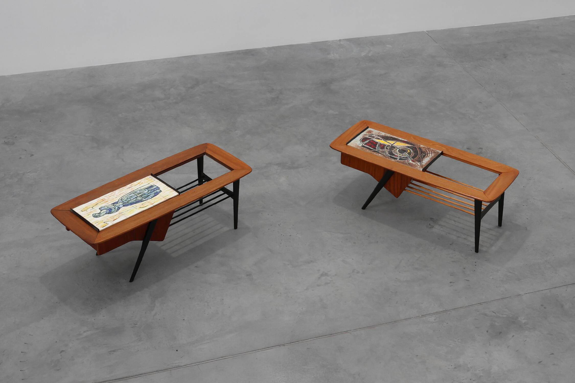 2 Coffee Tables '210', teak wood and ceramic,by Alfred Hendrickx, Belform