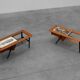 2 tables basses '210', bois de teck et céramique, par Alfred Hendrickx, Belform