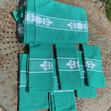 Artiga tablecloth and 6 napkins, Basque linen, green with white embroidery