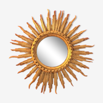 Mirror sun gilded wood leaf 50 cm, middle XXth