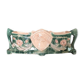 Jardinière with ceramic handles enameled vintage polychrome paint 39.5 cm