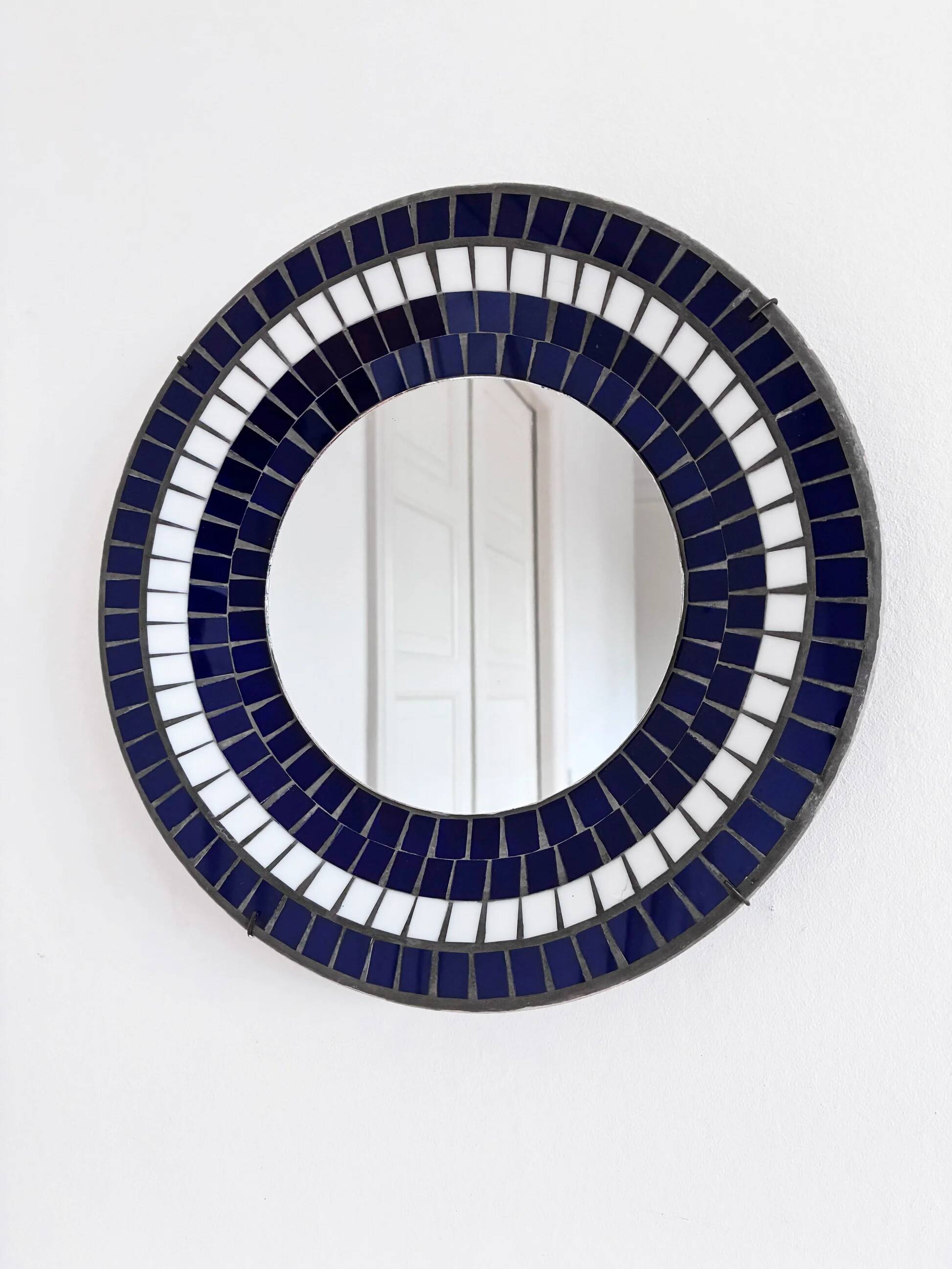 Vintage Danish round mosaic wall mirror, marked B. J. H. Moller, 1970s