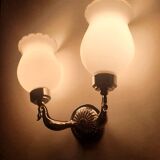 Antique zoomorphic wall light in silver-plated brass and opaline globes
