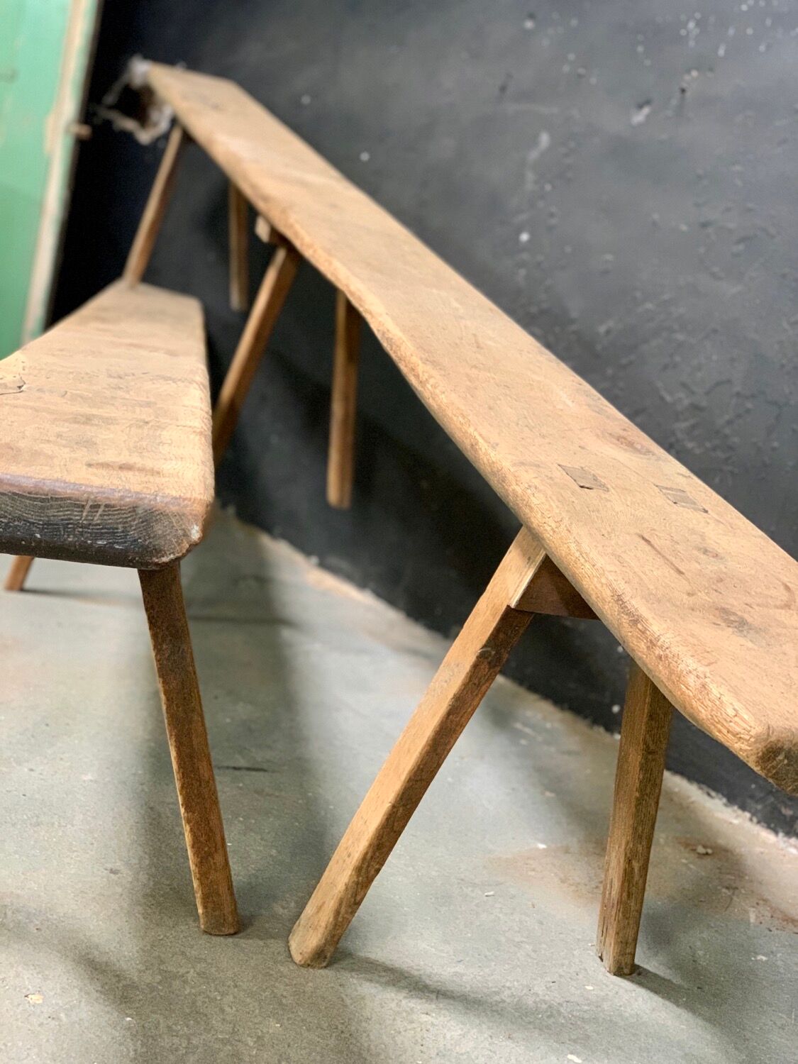 Pair of XXL oak farmhouse bench