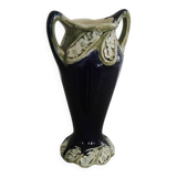 Ancien Vase en Barbotine Bleue De Bruyn