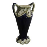 Antique Blue Barbotine Vase from De Bruyn