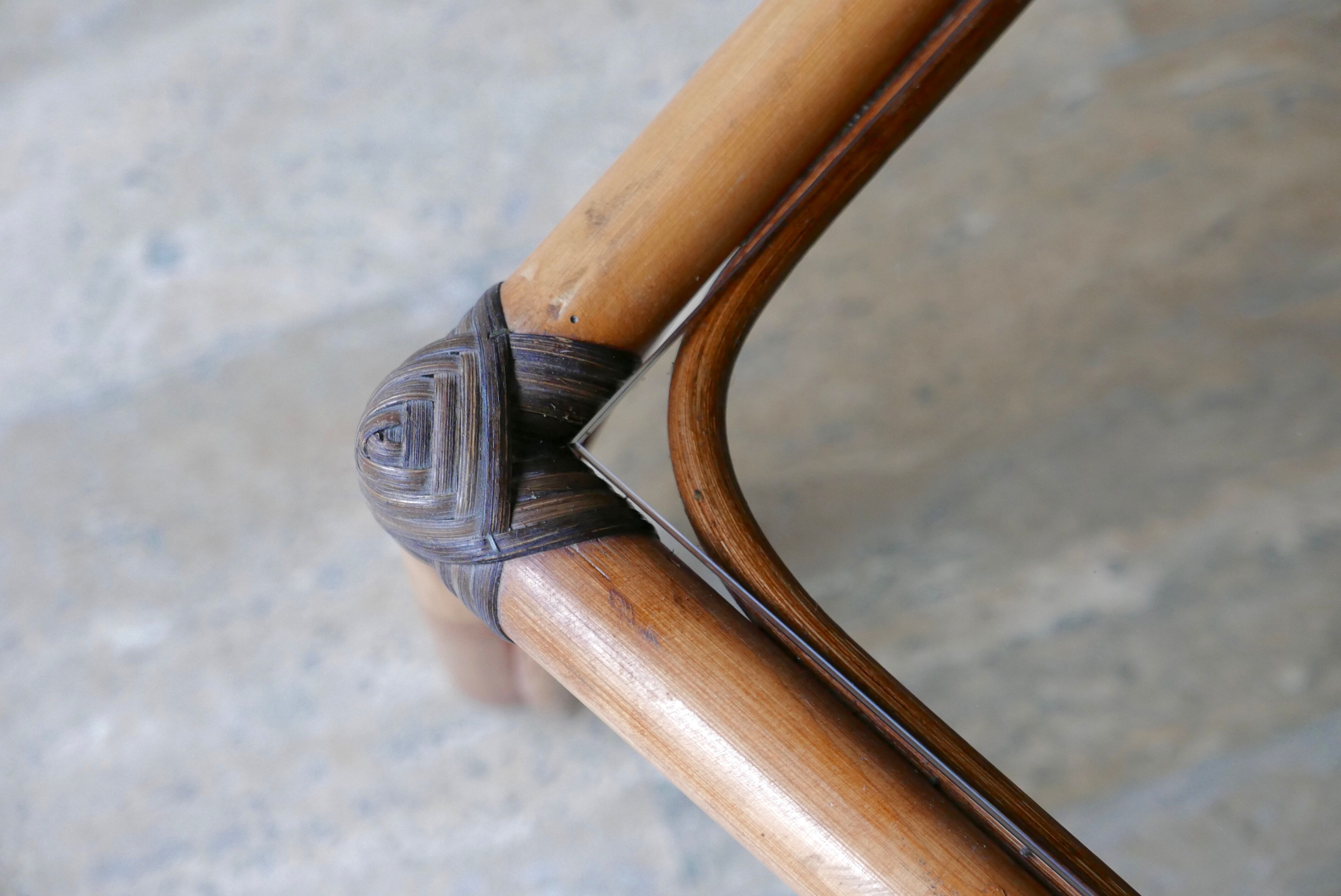 Side table in bamboo and smoked glass, 60s