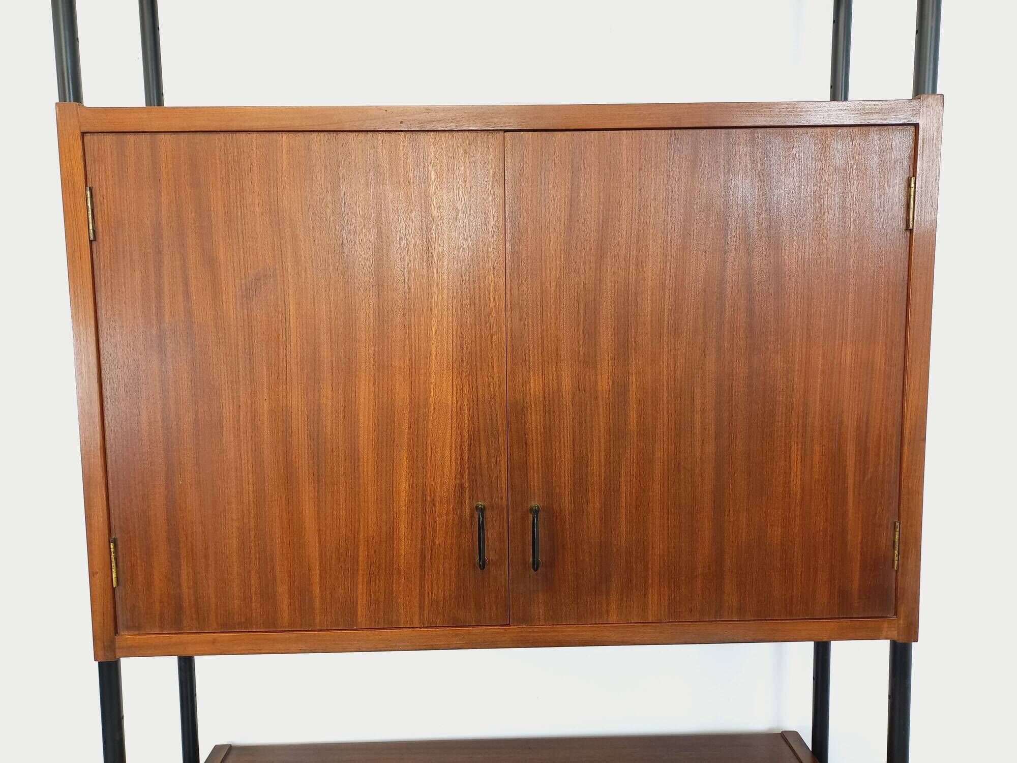 Vintage Italian modular bookcase in teak, metal and melamine
