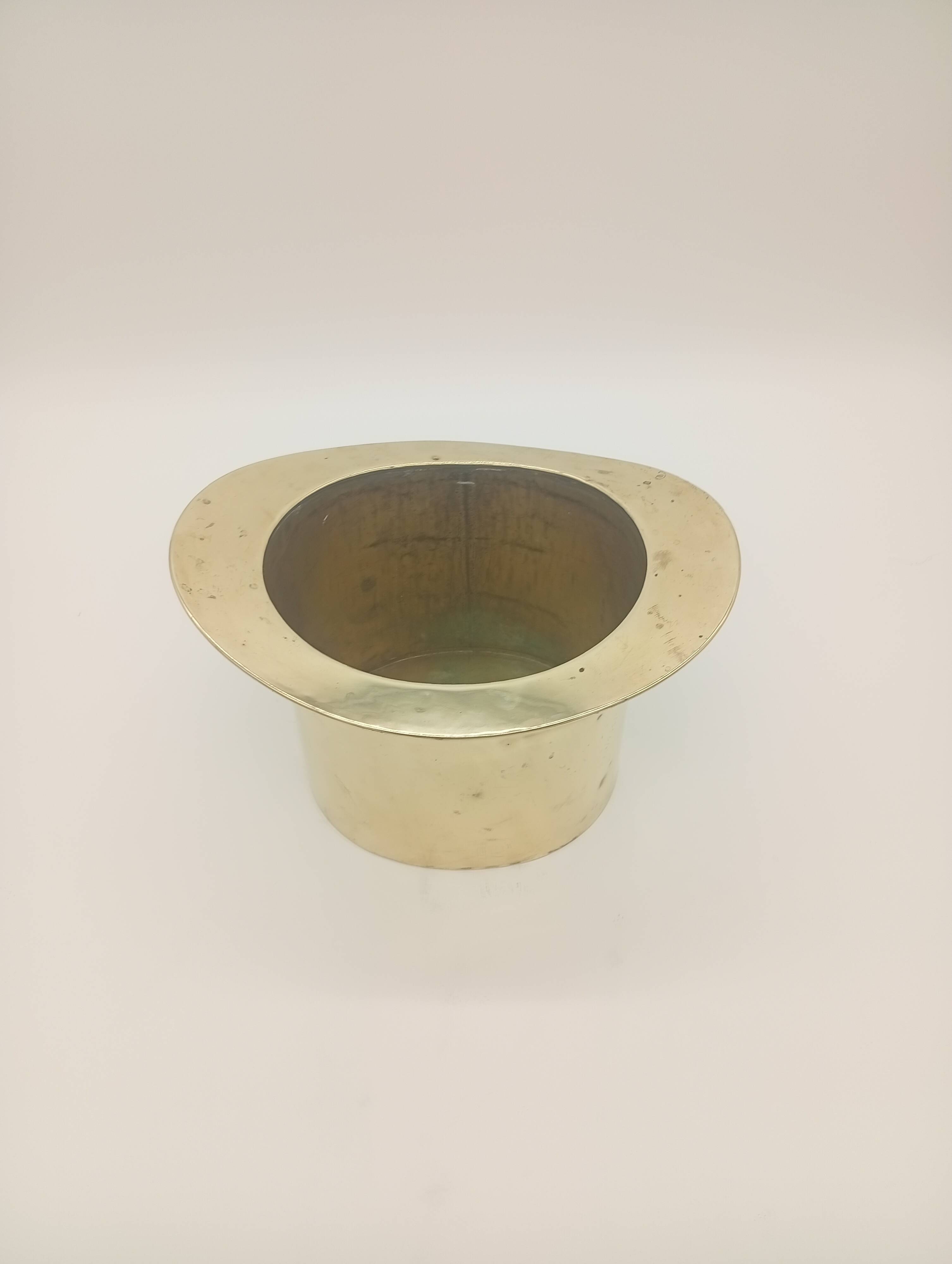 Ice Bucket Champagne Cooler Top Hat Vintage Brass