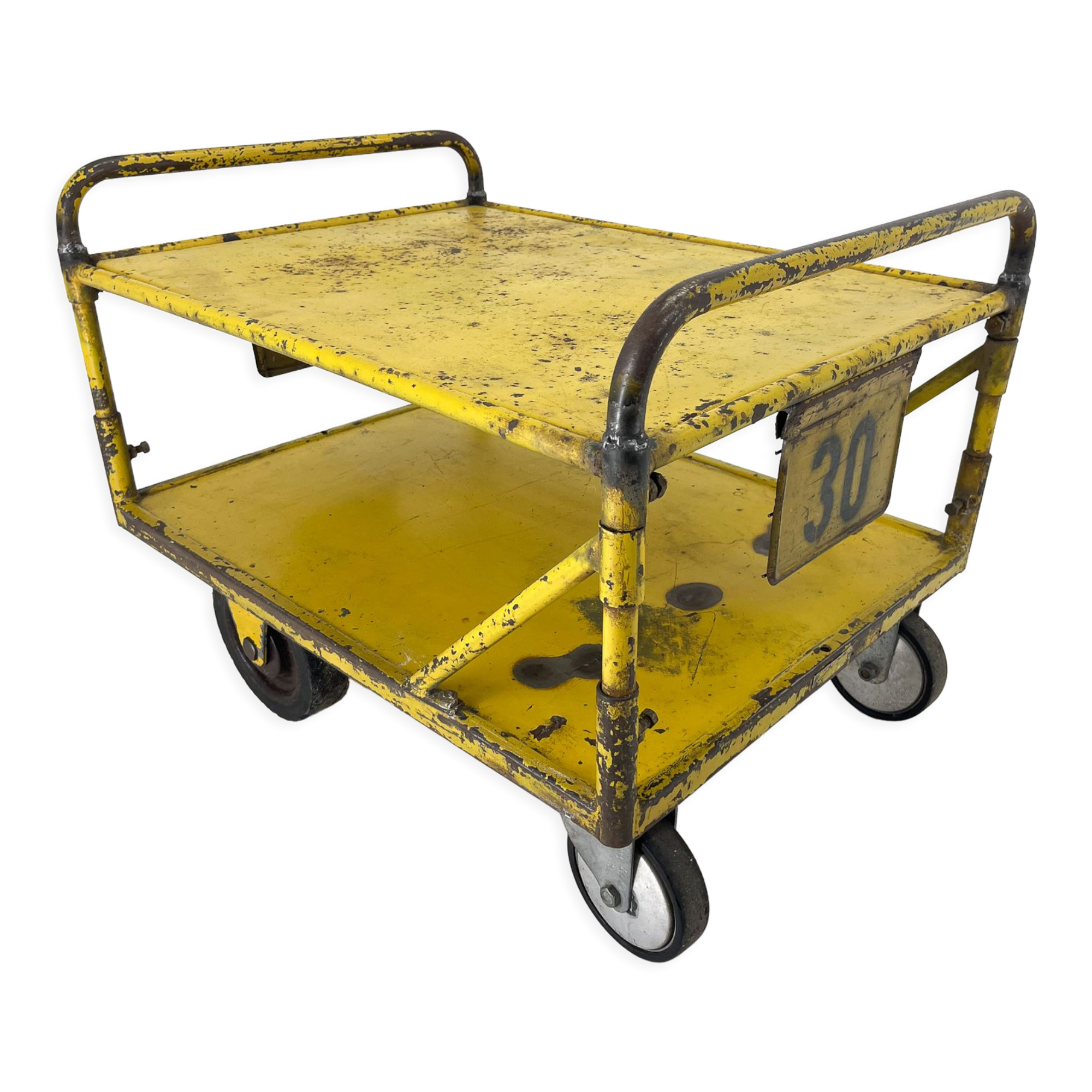 Vintage industrial coffee or side table on wheels