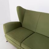 Canapé à oreilles en tissu vert par Paolo Buffa, Italie années 1950