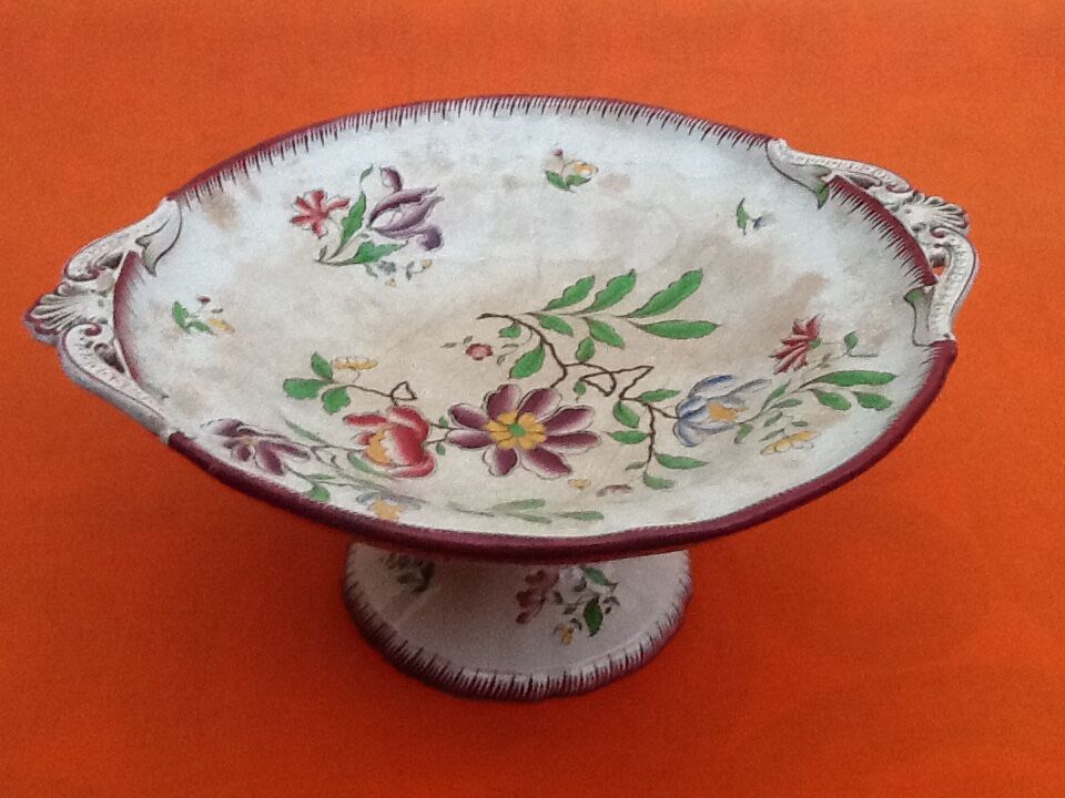 Compotier with floral decoration Faience of Sarreguemines 1960