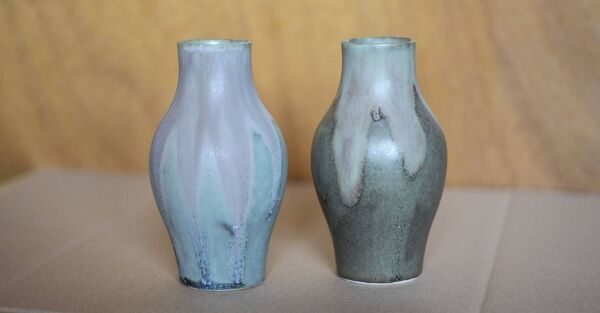 Paire de vase grès flammé Denbac style, petit vase vintage, pot à fleurs