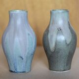 Pair of Denbac style flamed stoneware vases, small vintage vase, flower pot