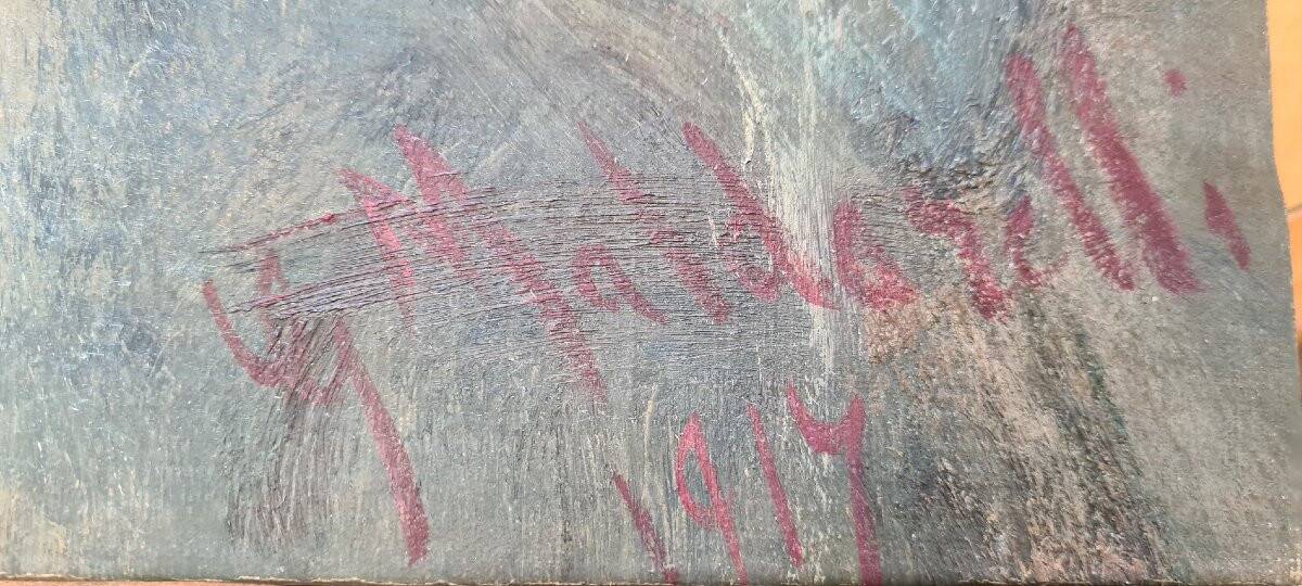 Oil painting on canvas, portrait of a young woman, Italy signed and dated 1917